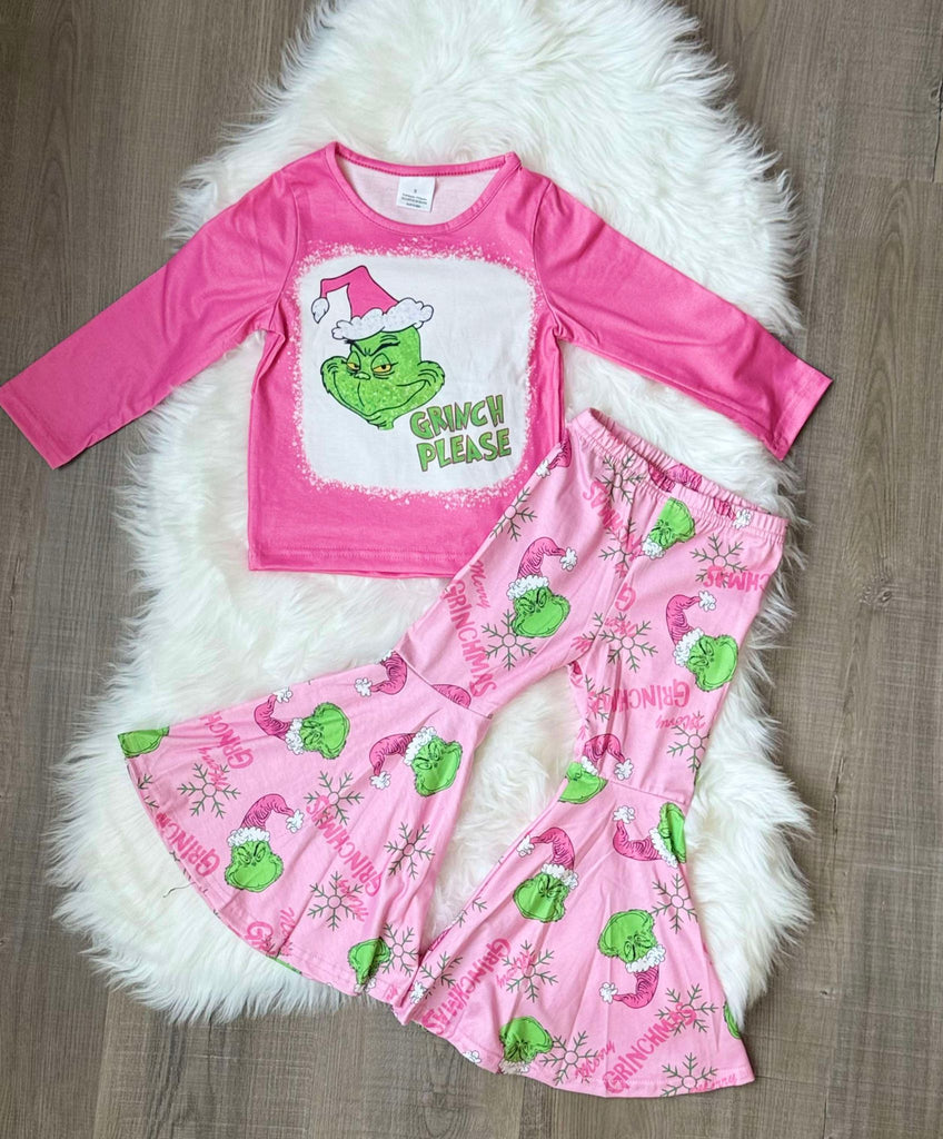 Grinch Pink and Green Ruffle Pants set