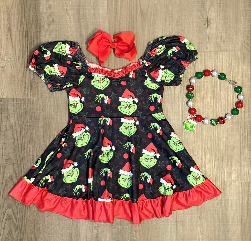 Grinch Black Red Green Ruffle Dress