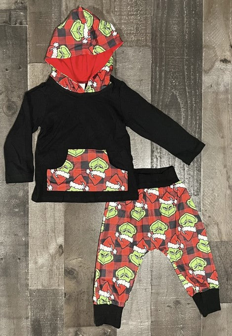Grinch Faces Plaid Jogger Set