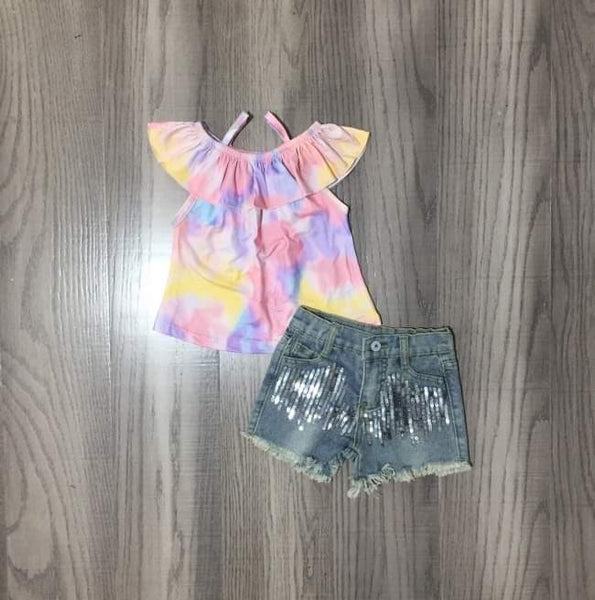 Tie Dye Top and Sequin Shorts set