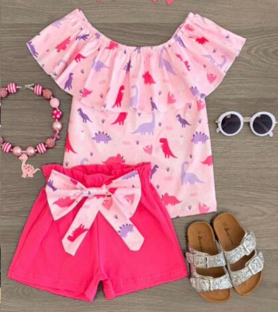 Pink Dinosaur Shorts set