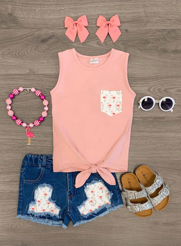 Flamingo Jean Shorts set