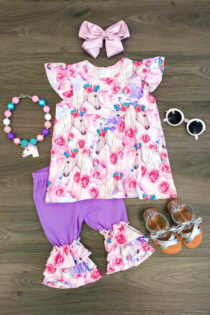 Pink & Purple Floral Horse Ruffle Set