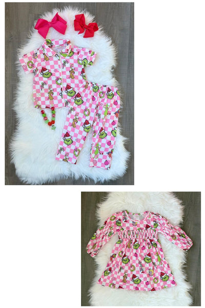 Grinch Pink Checkered Pajamas set