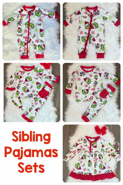 Grinch Sibling Pajamas BELIEVE Sleepers