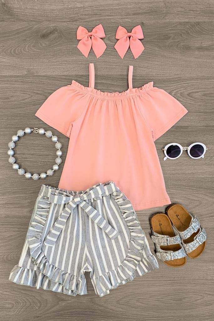 Pink Top and Striped Shorts set