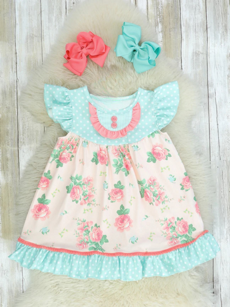 Aqua and Pink Floral Dress