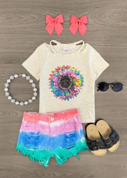 Tie Dye Flower Shorts set