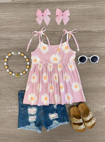 Lavender Daisy Floral Shorts set