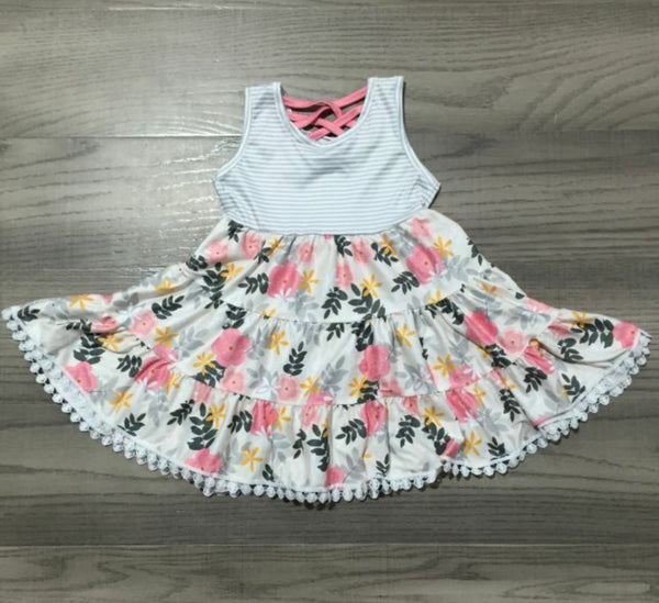 Pink Gray Floral Twirl Dress