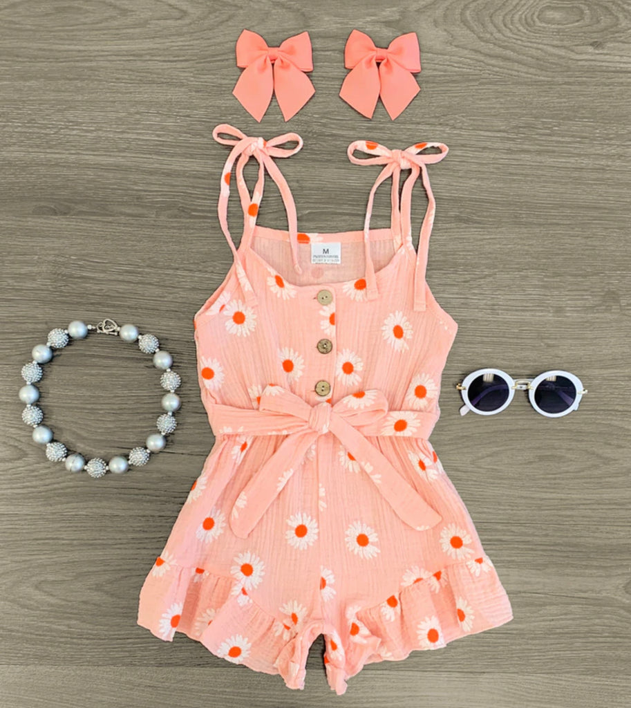 Coral Floral Romper